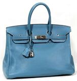 Lot#1043, HERMES BLUE JEAN LEATHER BIRKIN BAG, W 14" (35CM)