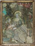 Lot#1052, FRENCH TEXTILE & PAPER COLLAGE, LATE 18TH-EARLY 19TH C., 14 1/2" X 11", 'EDUCATION OF THE VIRGIN'