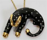 Lot#1095, 14KT GOLD, ENAMEL & DIAMOND PANTHER PENDANT WITH GOLD NECK CHAIN, L 18"