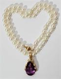Lot#1092, 6.0MM PEARL NECKLACE, L 18", WITH AMETHYST & DIAMOND ENHANCER