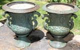 Lot#1201, NEOCLASSICAL STYLE PATINATED BRONZE GARDEN URNS, PAIR, H 26", DIA 21"