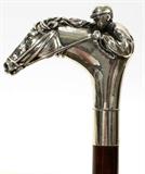 Lot#1239, STERLING HANDLE HORSE AND JOCKEY CANE, L 36"
