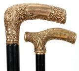 Lot#1241,VICTORIAN GOLD HANDLE WALKING STICKS, LATE 19TH C., TWO, L 35"