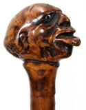 Lot#1250, GNARLED WOOD WALKING STICK WITH CARVED HANDLE, LATE 19TH C., L 33 3/4"
