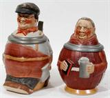 Lot#1291, GERMAN POTTERY FIGURAL STEINS, TWO, H 8"