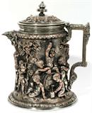 Lot#1274, CONTINENTAL REPOUSSE SILVERPLATE COVERED WINE PITCHER, 19TH C., H 8 3/4"