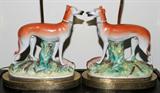 Lot#1320, STAFFORDSHIRE FIGURES MOUNTED AS LAMPS, LATE 19TH C., PAIR, H 10", 23" OVERALL
