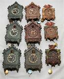 Lot#1554, LUX CLOCK CO. BIRD PENDULETTE CLOCKS (9), H 4 1/2"-6"