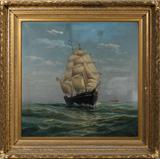Lot#2002, SETH ARCA WHIPPLE [AMERICAN 1855-1901], OIL ON CANVAS, 33" X 33", SHIP AT SEA
