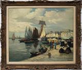Lot#2018, HENRI ALPHONSE BARNOIN (FRENCH 1882-1940), OIL ON CANVAS, 22" X 26", HARBOR SCENE
