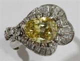 lot#2055, 3.19 CT. YELLOW PEAR SHAPE DIAMOND AND DIAMOND LADY'S RING, GIA, PLATINUM SETTING