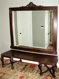 Lot#2099, EDWARDIAN STYLE MAHOGANY WITH FRUITWOOD INLAY SIDEBOARD, EARLY 20TH C., H 46", W 78", D 21"