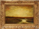Lot#2141,H. M. KITCHELL (AMERICAN 1862-1944), OIL ON CANVAS, 16" X 24", SUNSET