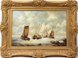 Lot#2160, JAN MOREL JR. (DUTCH 1835-1905), OIL ON BEVELLED WOOD PANEL, 16" X 24", BOATS ON CHOPPY WATERS