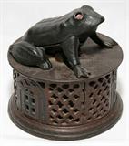Lot#2481, CAST IRON MECHANICAL BANK "FROG", H 4 1/2", DIA 4 1/2"