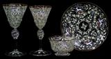 Lot#1, VENETIAN ENAMEL DECORATED GLASS STEMWARE & TABLE WARE, 49 PIECES, H 7"-8"