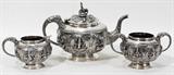 Lot#3, INDIAN SILVER TEA SET, THREE PIECES, H 3"- 5"