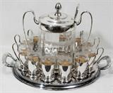 Lot#5, CRYSTAL & SILVER PLATE EGGNOG SET, FOURTEEN PIECES, H 14" OVERALL