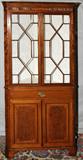 Lot#7, GEORGIAN STYLE MAPLE & WALNUT CORNER CABINET, H 75", L 34", D 23"