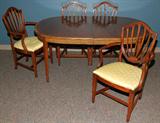 Lot#8, HEPPLEWHITE STYLE MAHOGANY DINING TABLE & CHAIRS (4), H 29", W 44", L 86"
