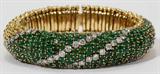 Lot#27, YELLOW GOLD, DIAMOND, & EMERALD BRACELET, L 6 1/4"