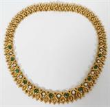 Lot#28, FRENCH 18 KT. YELLOW GOLD, DIAMOND, & EMERALD NECKLACE, L 14 1/4"