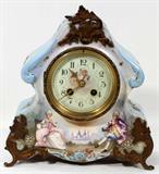 Lot#1015, FRENCH ENAMELED PORCELAIN MANTEL CLOCK, EARLY 20TH C., H 9 1/2", W 9 1/2"