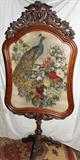 Lot#1017, ENGLISH NEEDLE, BEAD & STUMP WORK SCREEN, ROSEWOOD FRAME, C. 1850, H 7', W 3' 3"