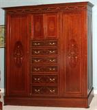 Lot#1026,
EDWARDIAN INLAID MAHOGANY GENTLEMAN'S ARMOIRE, C. 1910, H 82", W 72"