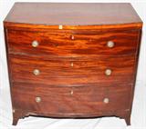 Lot#1024,MAHOGANY BOW-FRONT CHEST OF DRAWERS, 18TH C., H 31", W 33"