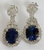 Lot#1034, 16.00CT CREATED SAPPHIRES & 3.00CT DIAMOND EARRINGS, PAIR, L 1"