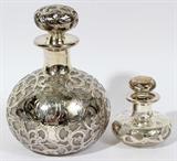 Lot#1070, ART NOUVEAU STERLING OVERLAY COLOGNE BOTTLES, C. 1900, TWO, H 6" & 3"