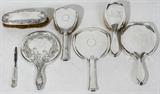 Lot#1072, AMERICAN STERLING HAND MIRRORS & BRUSHES, EARLY 20TH C., SEVEN PIECES, L 7"-10 1/2"