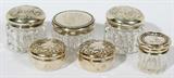 Lot#1076, AMERICAN STERLING SILVER & CUT GLASS DRESSER JARS, EARLY 20TH C., SIX, H 1"-2 1/4"