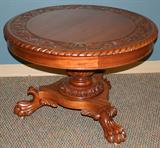 Lot#1086, EMPIRE CARVED MAHOGANY ROUND TABLE, C. 1900, H 25", DIA 36"