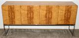 Lot#1092, MODERN BURL WOOD & STEEL CREDENZA, H 34", W 72", D 18"
