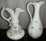 Lot#1376, BELLEEK PORCELAIN EWERS, TWO, H 7", 6"