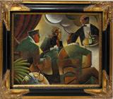 Lot#2004, PIERRE DE MOUGINS (FRENCH B. 1966), OIL ON CANVAS, 15" X 18", CARD PLAYERS