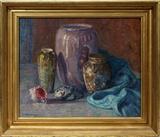 Lot#2020, ERNEST HARRISON BARNES, OIL ON CANVAS, 14 1/2" X 17 1/2", "DETROIT PEWABIC POTTERY"