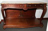 Lot#2050, FRENCH CARVED WALNUT CREDENZA WITH MARBLE TOP, H 40", W 66", D 24"