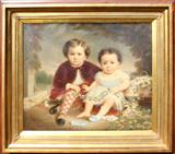 Lot#2099, LEWIS THOMAS IVES (AMERICAN 1833-1894), OIL ON CANVAS, 1876, 30" X 35", PORTRAIT OF 2 BOYS