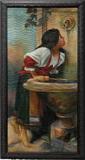 Lot#2120, C.E. FAY, OIL ON CANVAS, YOUNG GIRL AT DRINKING FOUNTAIN, 48" X 24"