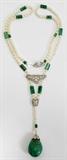 Lot#2166, EDWARDIAN 14KT WHITE GOLD, EMERALD, PEARL & DIAMOND NECKLACE, L 16"