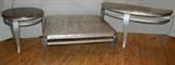Lot#2175, WROUGHT IRON & WOOD COFFEE, CONSOLE & SIDE TABLES, SET OF THREE PIECES, H 22"-30"