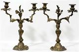 Lot#2, ART NOUVEAU BRONZE TWO LIGHT CANDELABRA, PAIR, H 15", L 13"