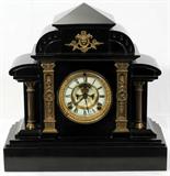 Lot#90, ANSONIA BLACK MARBLE MANTLE  CLOCK, C.1880, H 15", L 15", D 6"