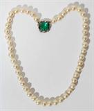Lot#103, 14 KT. GOLD, EMERALD, DIAMOND AND PEARL NECKLACE, L 19"
