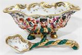 Lot#119, CAPO DI MONTE HAND PAINTED SAUCE BOAT & LADLE, H 4", L 9" & 8"