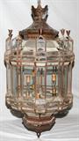 Lot#132, LEADED GLASS & PIERCED METAL CHANDELIER, C. 1900, H 43", D 19"