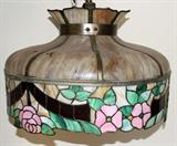 Lot#165, FLOWER DESIGN SLAG GLASS HANGING LAMP, H 13", DIA 20"